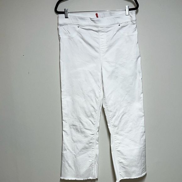 Spanx White Denim crop Flare Raw Hem Jeans Womens Sz XL - Picture 3 of 9